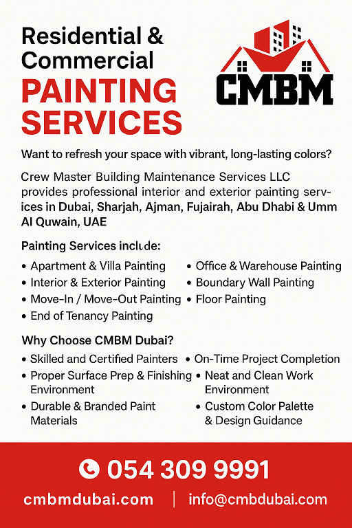painting contractor Dubai, villa painting Dubai, apartment painting Sharjah, office painting Ajman, exterior painting UAE, interior painting Abu Dhabi, residential painting UAE, move out painting Dubai, end of tenancy painting, wall painting UAE, boundary wall painting, CMBM Dubai, residential painting, residential painting in dubai, residential painting services dubai,residential painting company in dubai, residential painting contractors in dubai, villa painting dubai, apartment painting dubai, flat painting dubai, epoxy painting dubai, floor painting dubai, move in painting dubai, move out painting dubai, end of tenancy painting dubai, interior painting dubai, exterior painting dubai, boundary wall painting dubai, outdoor painting dubai, gypsum painting dubai, dry wall painting dubai, cmbm dubai, crew master dubai, cmbm, painting contracting company, dubai painters, painting in dubai, painters in dubai