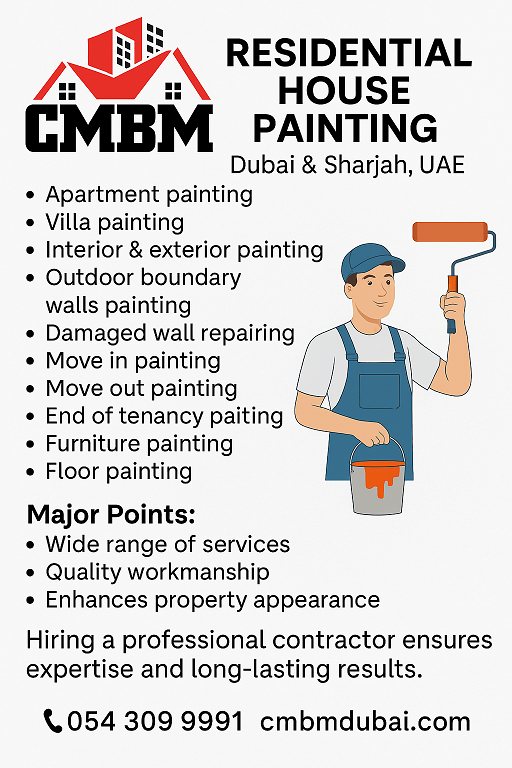 painting contractor Dubai, villa painting Dubai, apartment painting Sharjah, office painting Ajman, exterior painting UAE, interior painting Abu Dhabi, residential painting UAE, move out painting Dubai, end of tenancy painting, wall painting UAE, boundary wall painting, CMBM Dubai, residential painting, residential painting in dubai, residential painting services dubai,residential painting company in dubai, residential painting contractors in dubai, villa painting dubai, apartment painting dubai, flat painting dubai, epoxy painting dubai, floor painting dubai, move in painting dubai, move out painting dubai, end of tenancy painting dubai, interior painting dubai, exterior painting dubai, boundary wall painting dubai, outdoor painting dubai, gypsum painting dubai, dry wall painting dubai, cmbm dubai, crew master dubai, cmbm, painting contracting company, dubai painters, painting in dubai, painters in dubai, cmbm, cmbm painters, painters in dubai, dubai painters